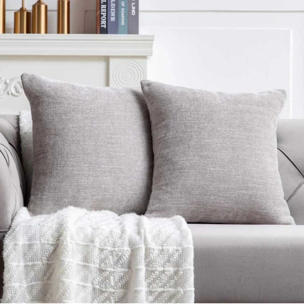 Luxury Home | Rustic Farmhouse Light Grey Thick Chenille Throw Pillow Covers